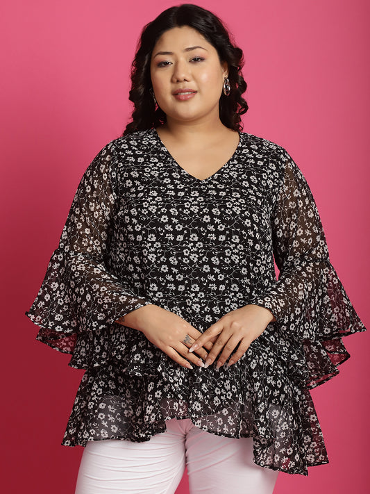 Plus Size Layered Georgette Wrap Top