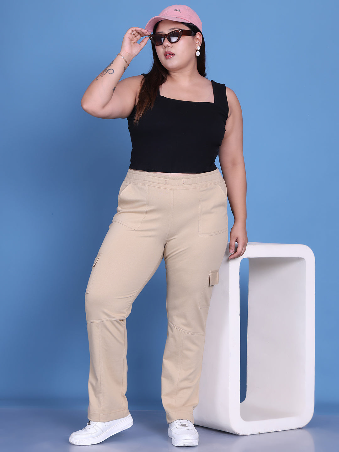 Women Smart Relaxed Fit High-Rise Plus Size Trousers