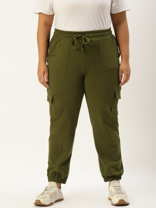 Women Plus Size High-Rise Cargo Joggers