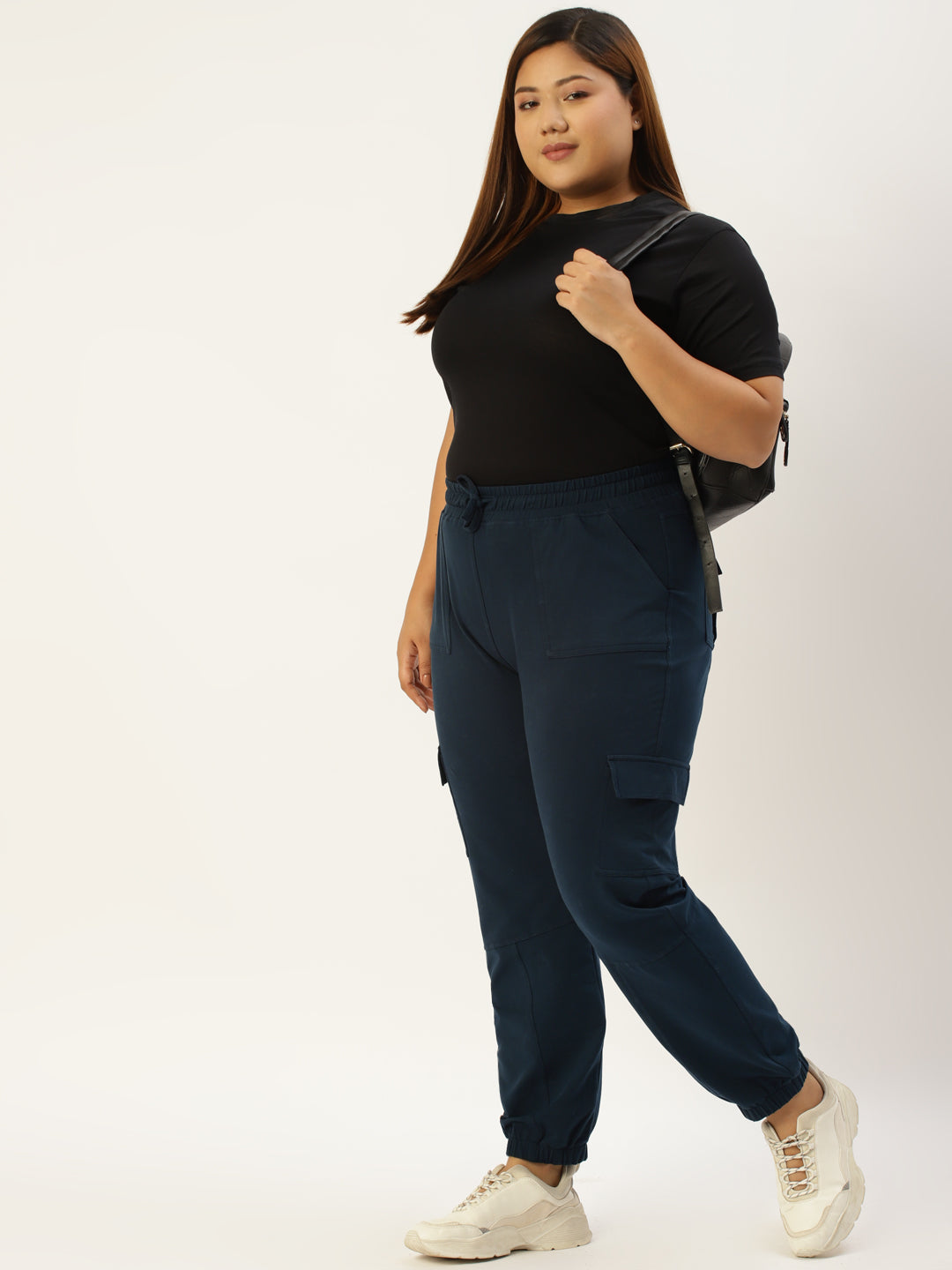 Women Plus Size High-Rise Cargo Joggers