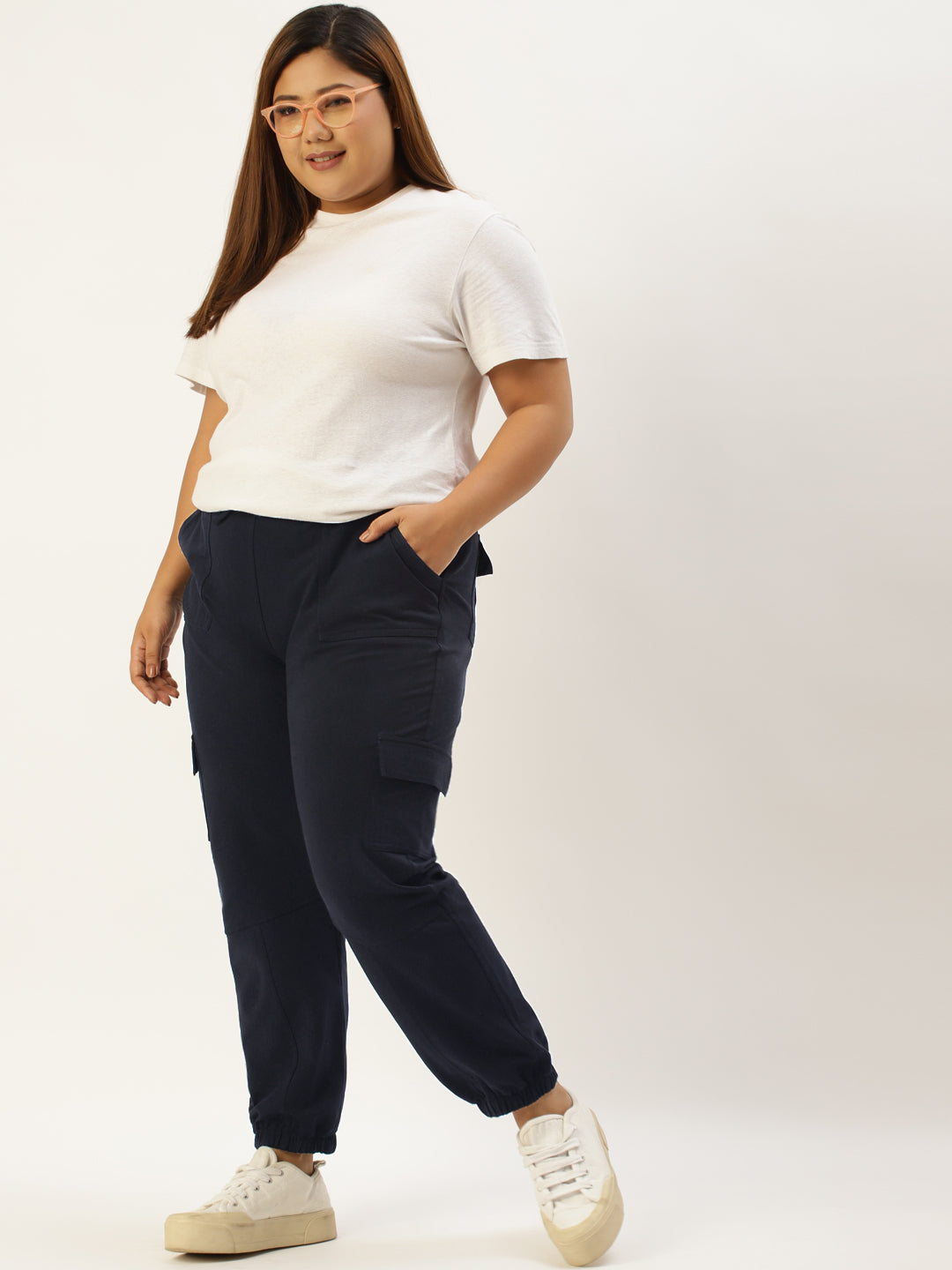 Women Plus Size High-Rise Cargo Joggers