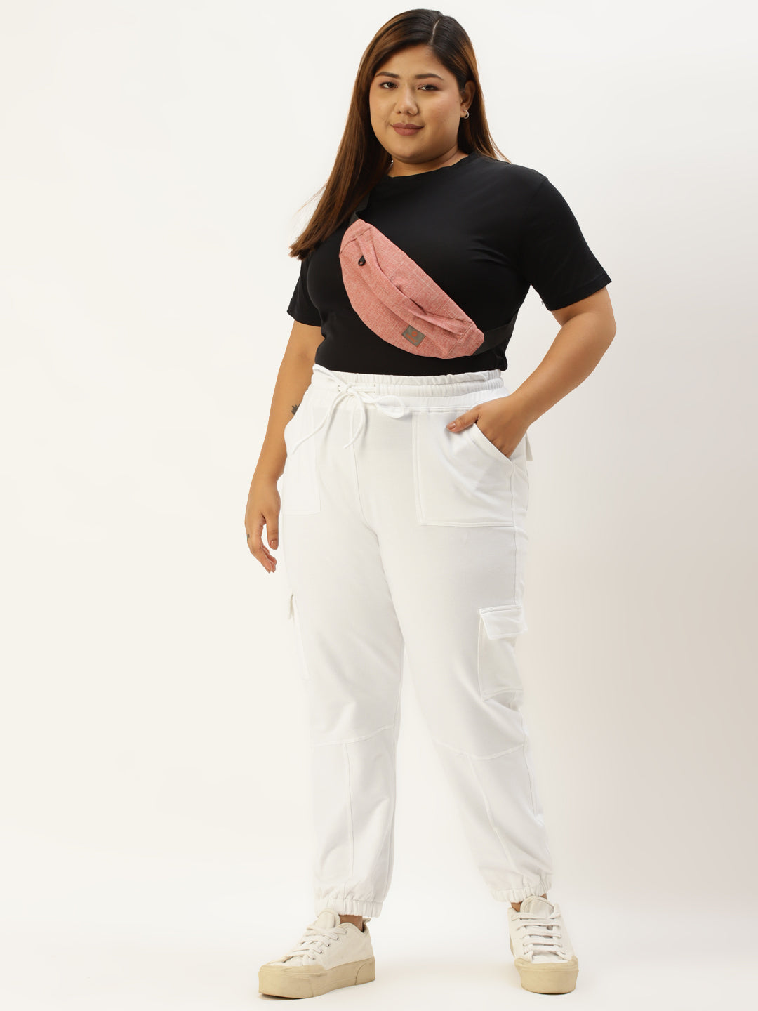 Women Plus Size High-Rise Cargo Joggers