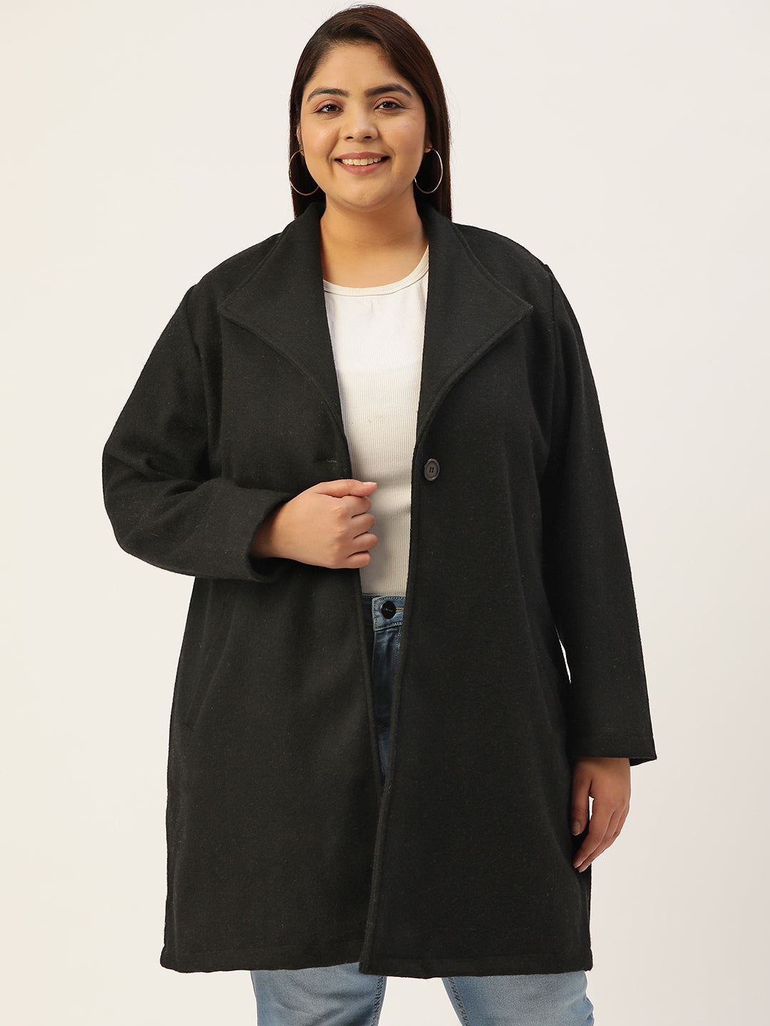 Notched Lapel Longline Overcoat