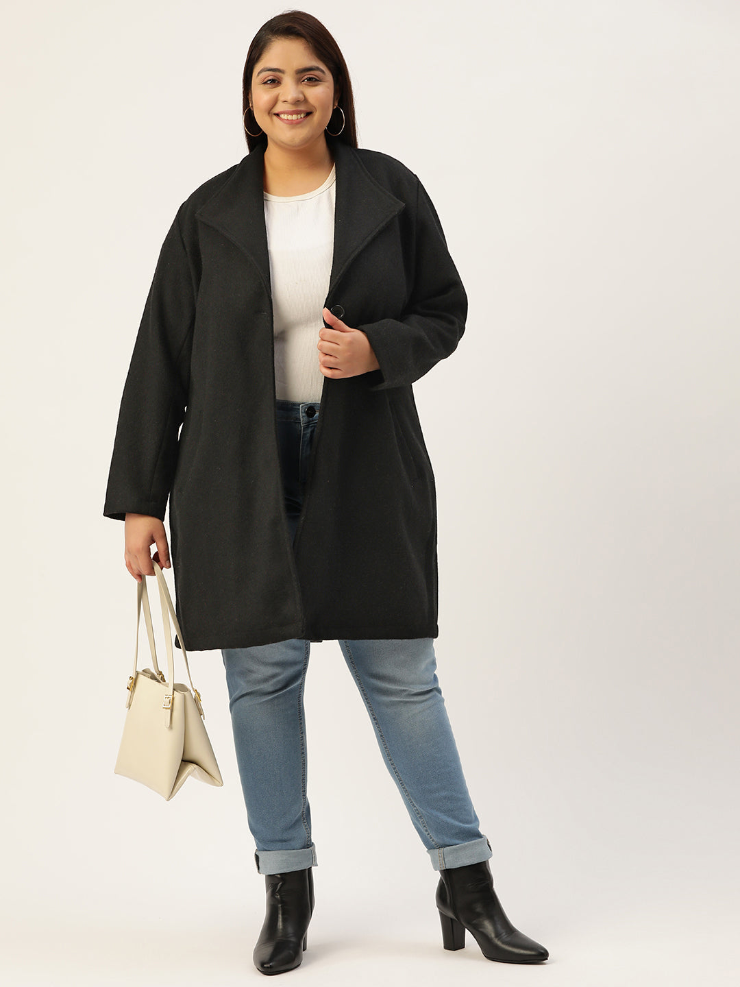 Notched Lapel Longline Overcoat