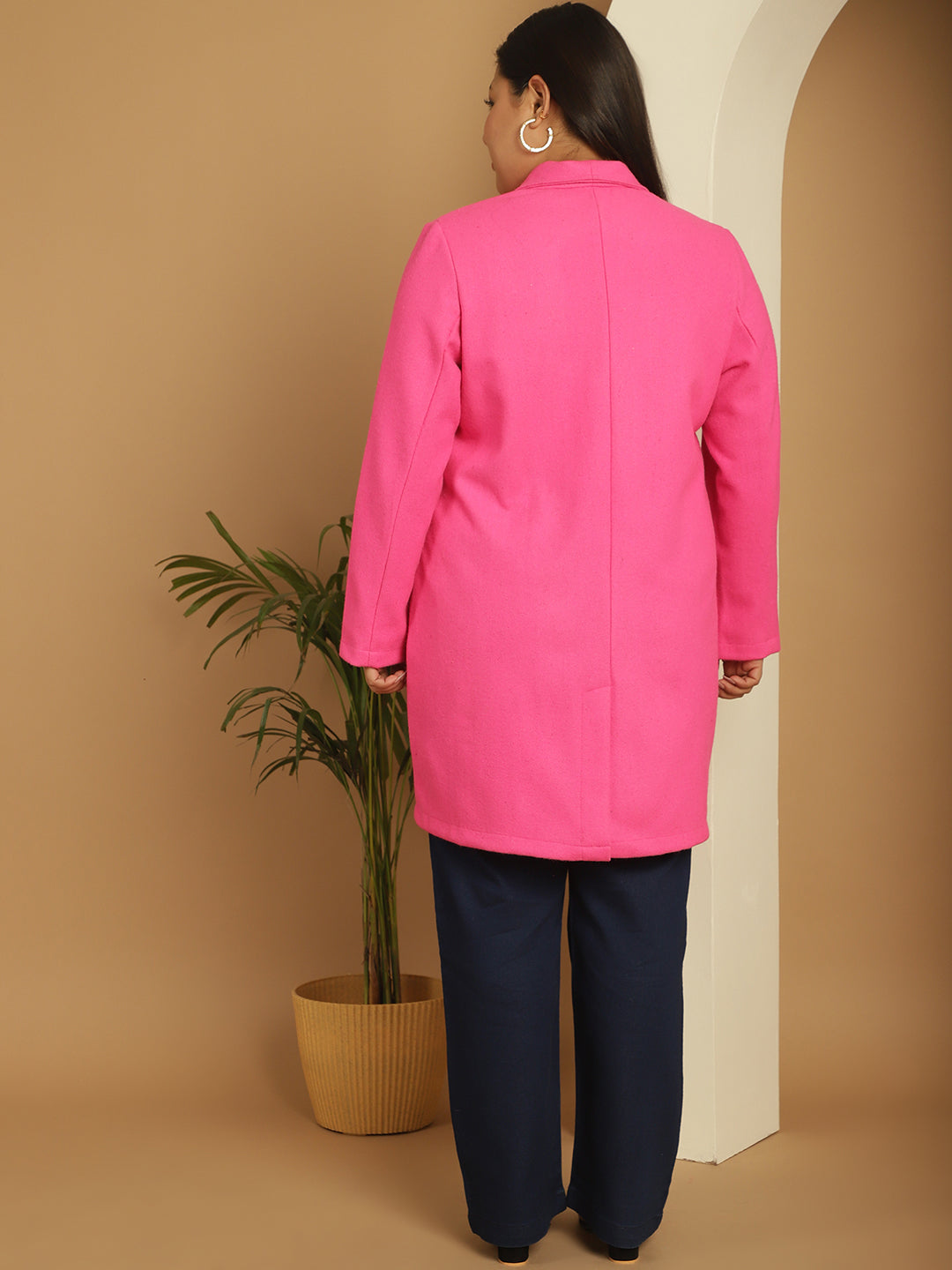 Women Notched Lapel Plus Size Single-Breasted Overcoat