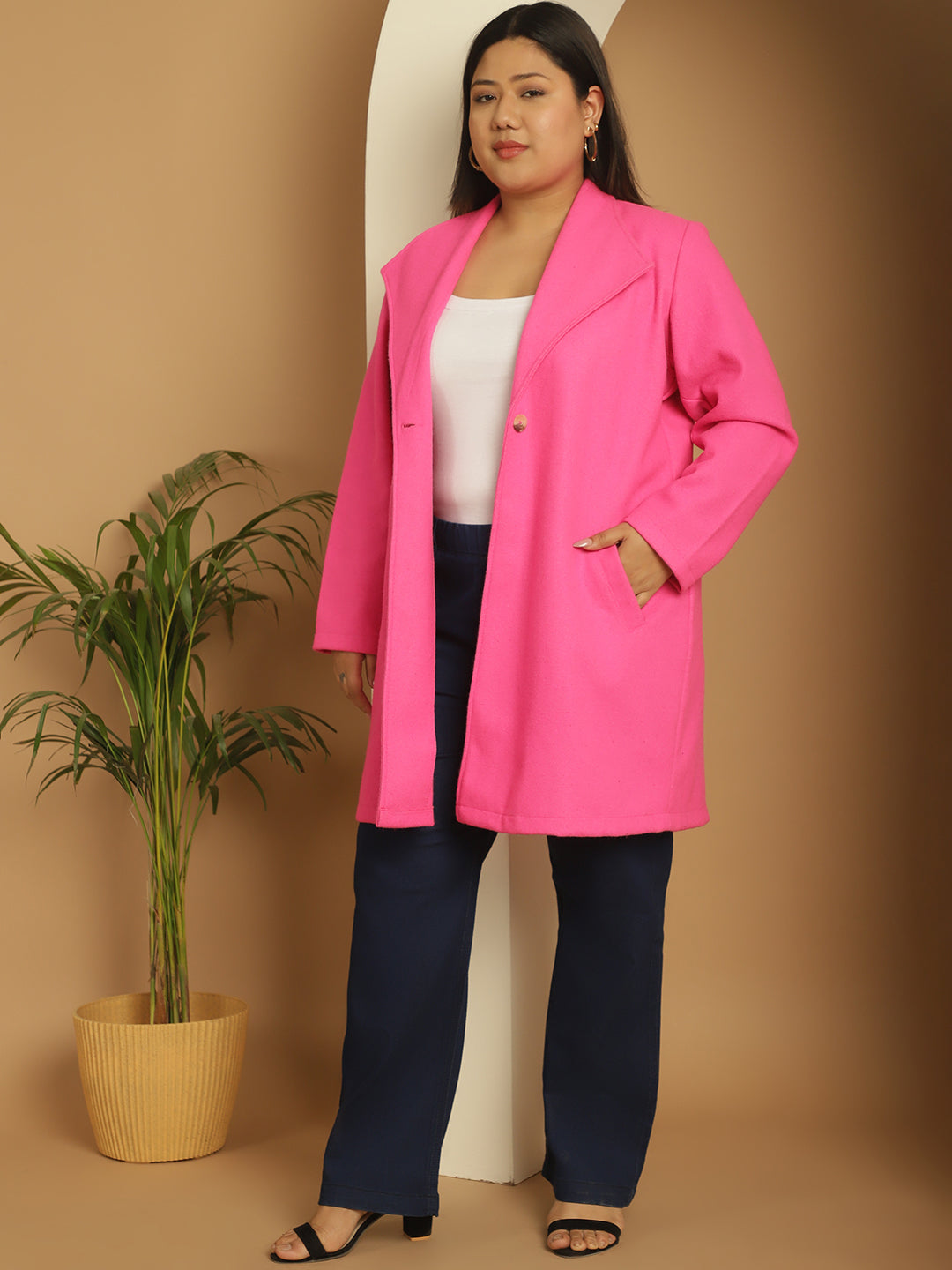 Women Notched Lapel Plus Size Single-Breasted Overcoat