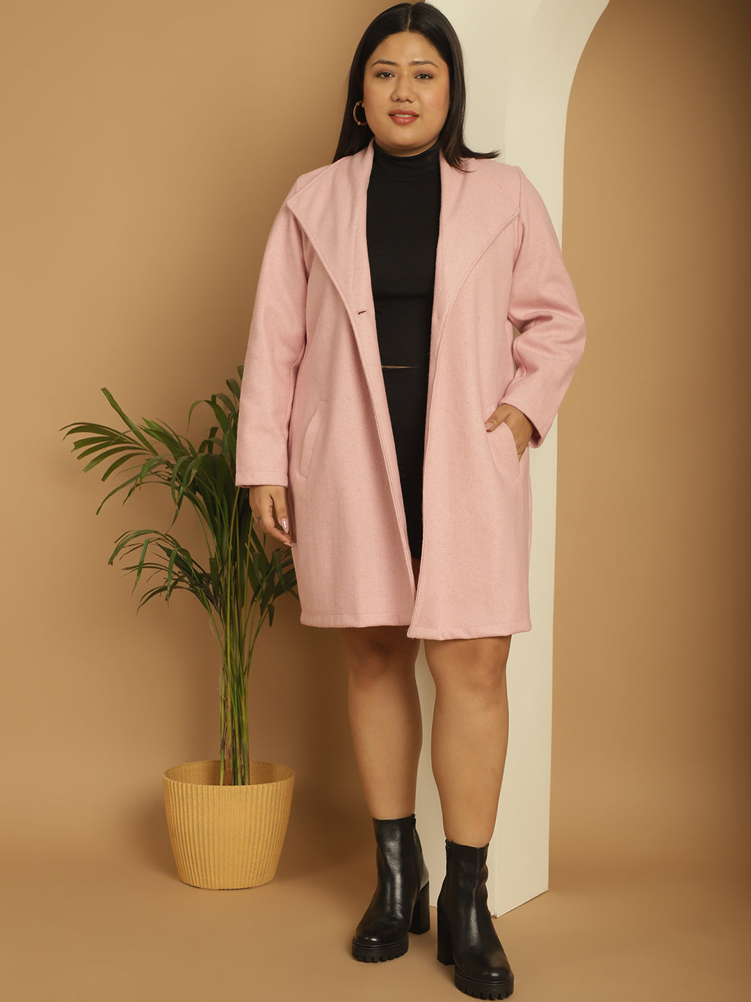Women Notched Lapel Plus Size Single-Breasted Overcoat