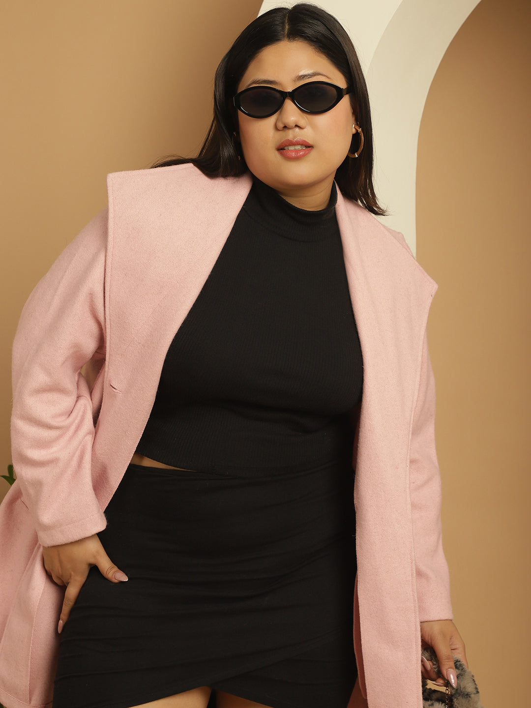 Women Notched Lapel Plus Size Single-Breasted Overcoat