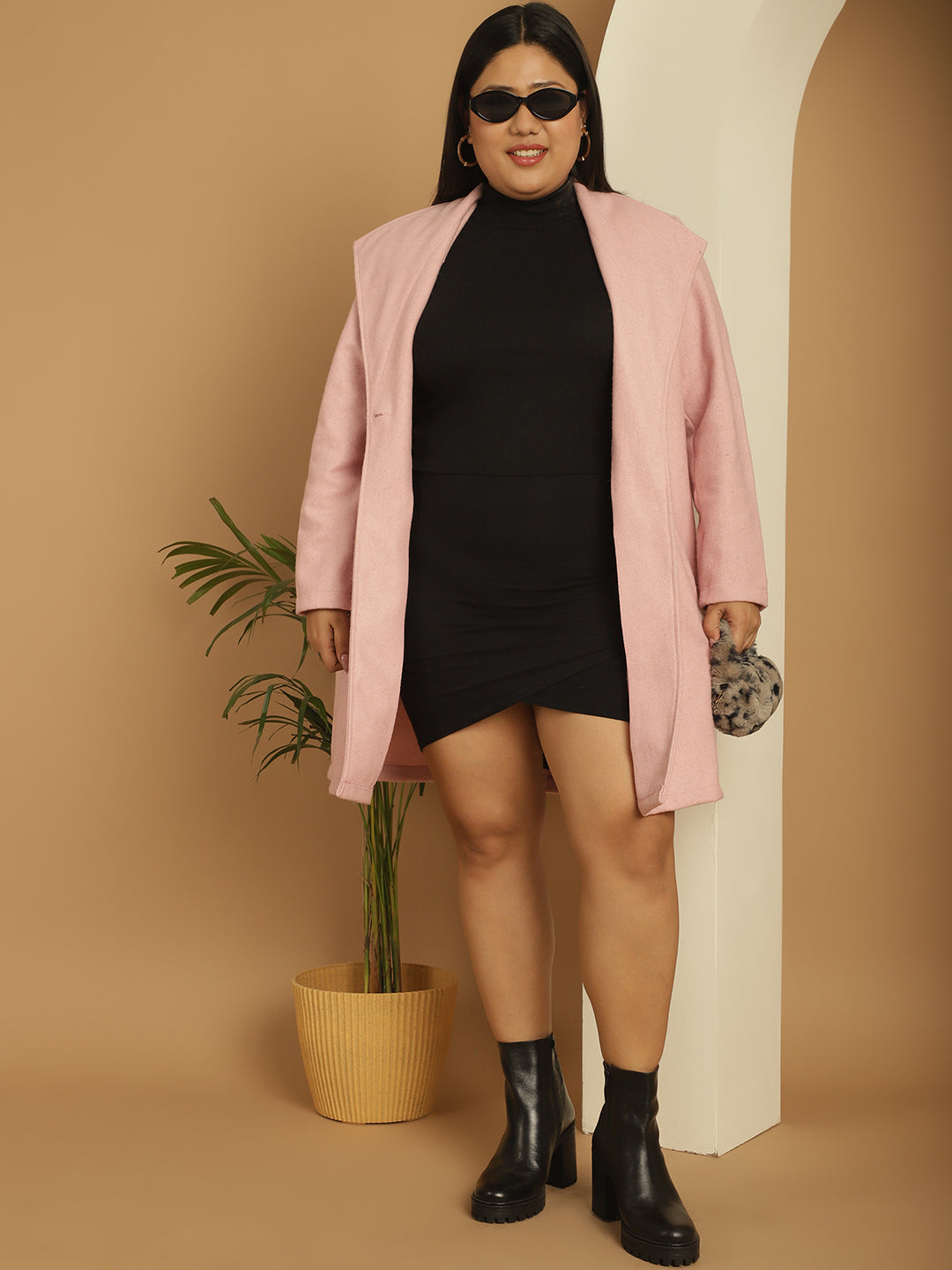Women Notched Lapel Plus Size Single-Breasted Overcoat