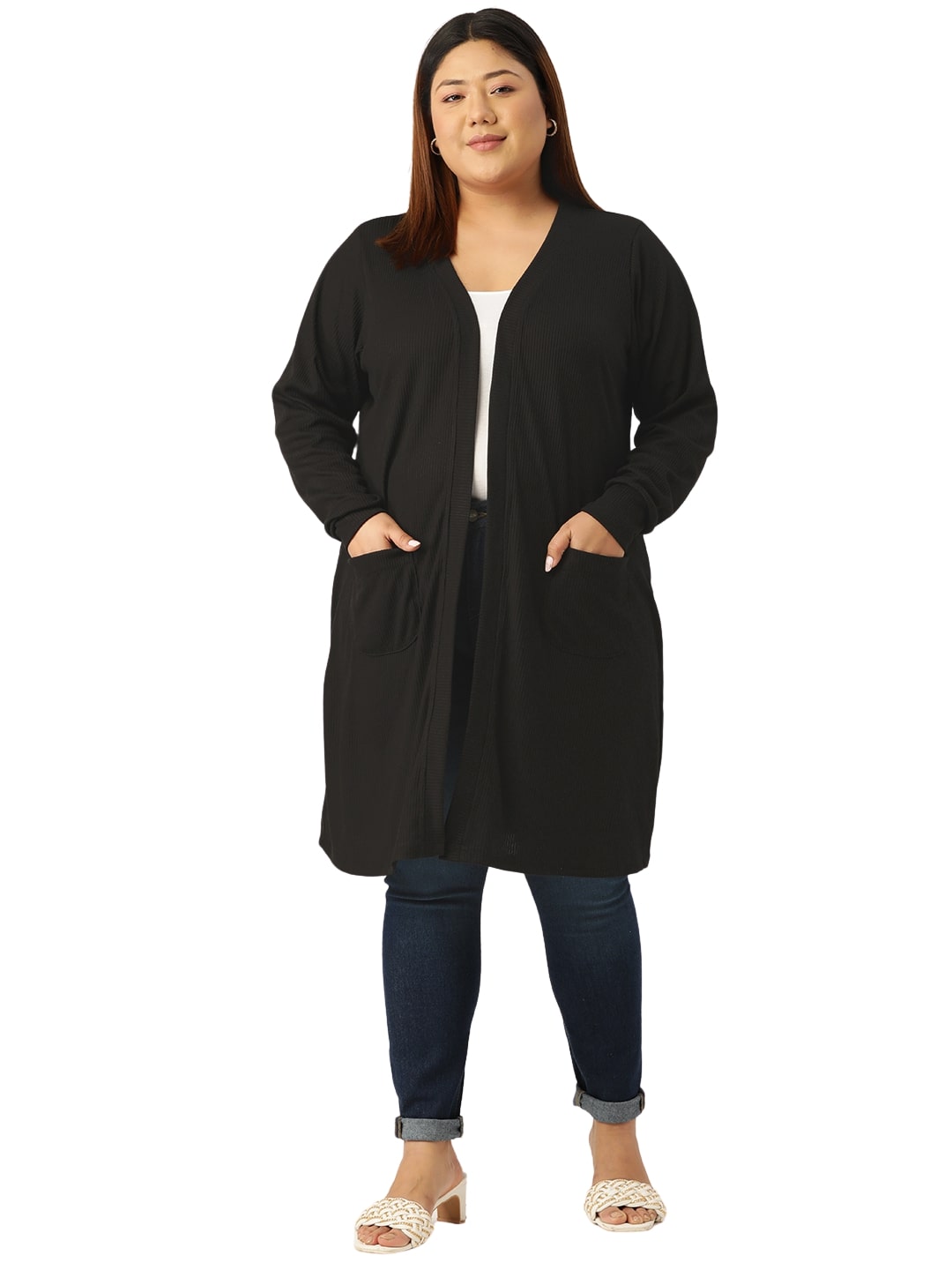theRebelinme Plus Size Pure Cotton Open Front Longline Shrug