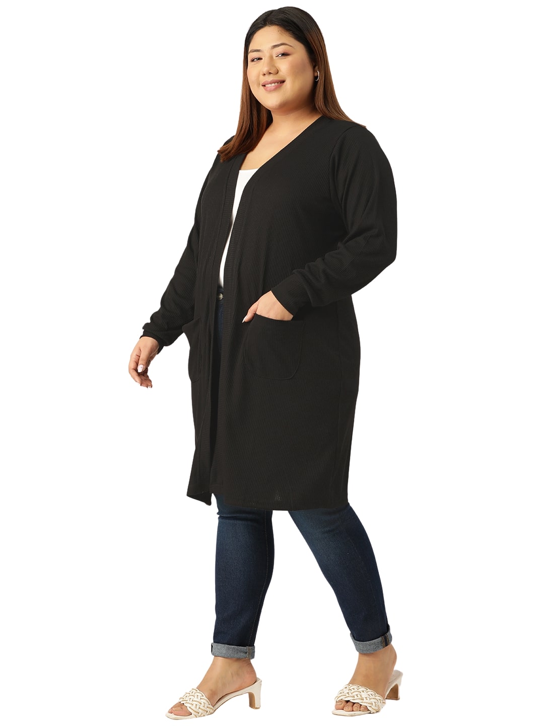 theRebelinme Plus Size Pure Cotton Open Front Longline Shrug