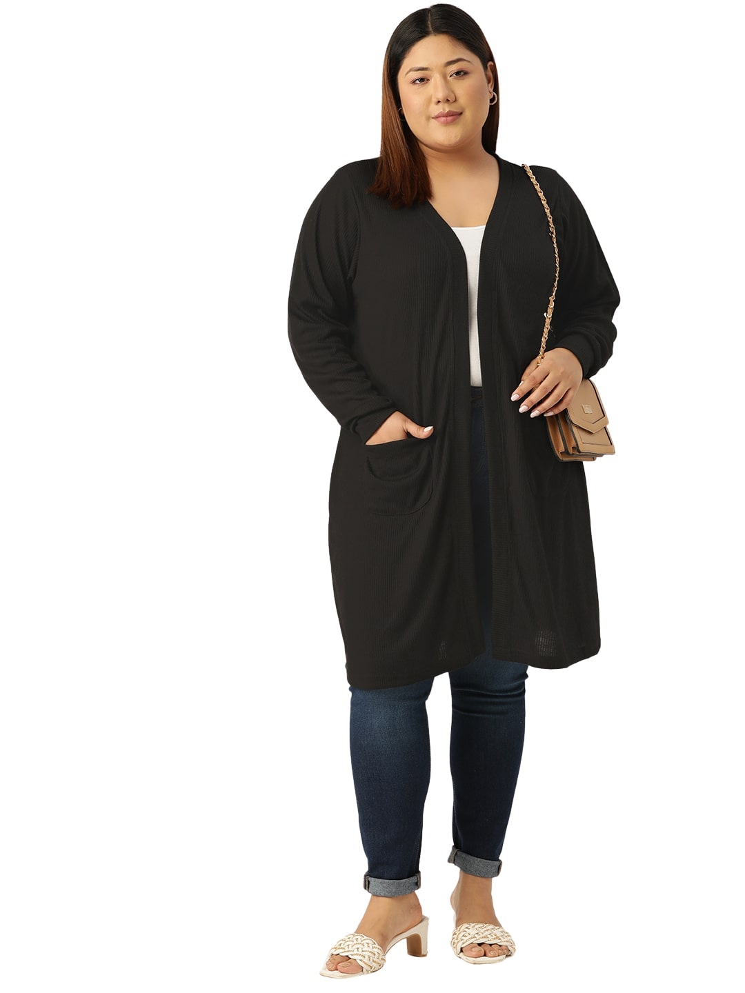 theRebelinme Plus Size Pure Cotton Open Front Longline Shrug