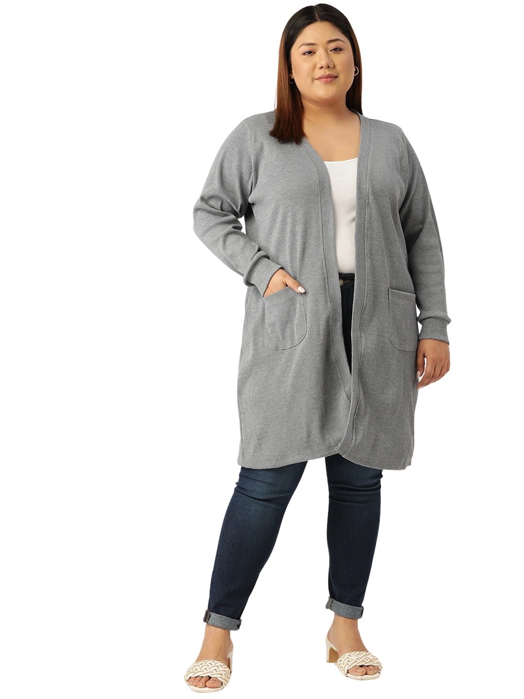 theRebelinme Plus Size Pure Cotton Open Front Longline Shrug