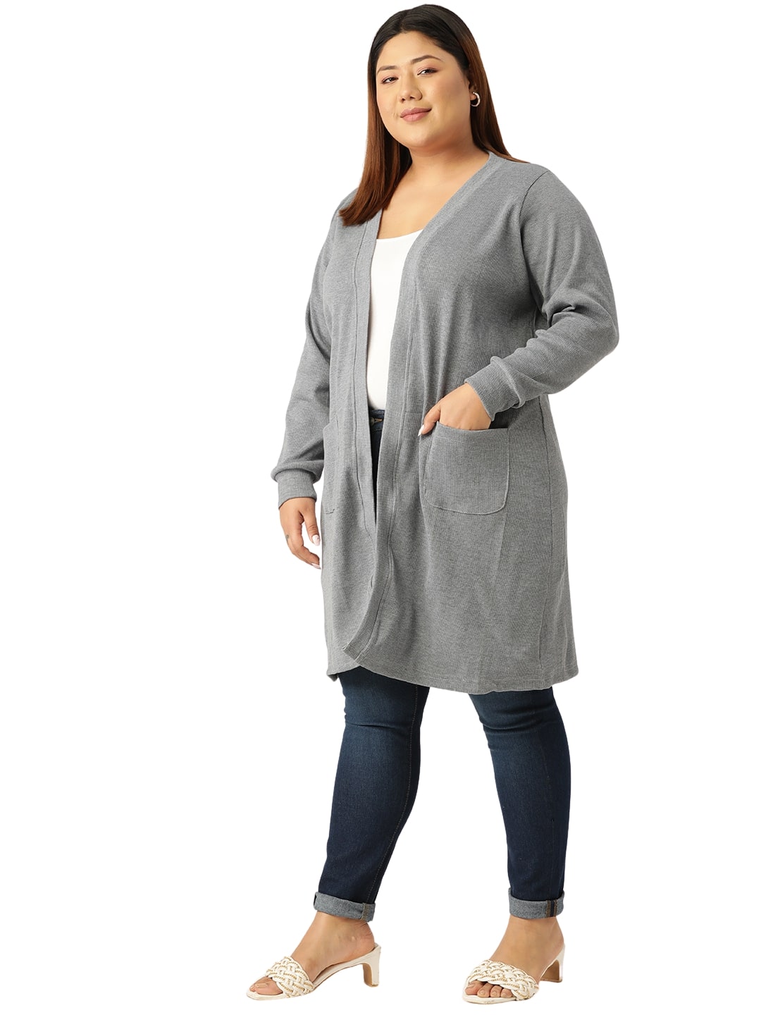 theRebelinme Plus Size Pure Cotton Open Front Longline Shrug