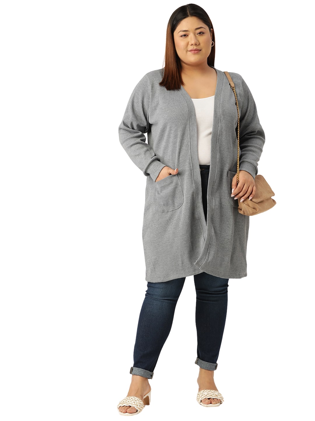 theRebelinme Plus Size Pure Cotton Open Front Longline Shrug