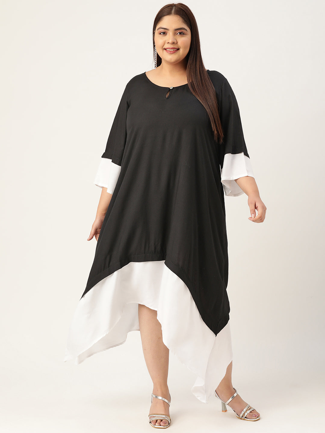 Plus Size A-Line Color Block Dress
