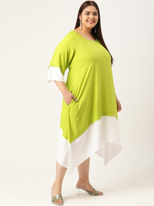 Plus Size A-Line Color Block Dress