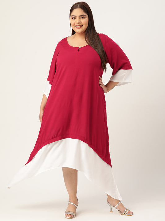 Plus Size A-Line Color Block Dress