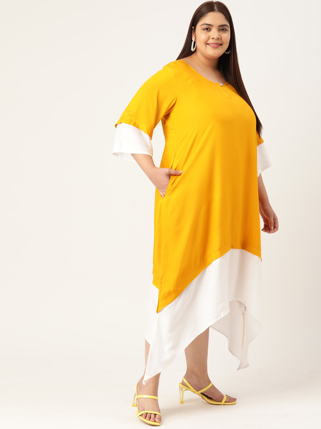 Plus Size A-Line Color Block Dress