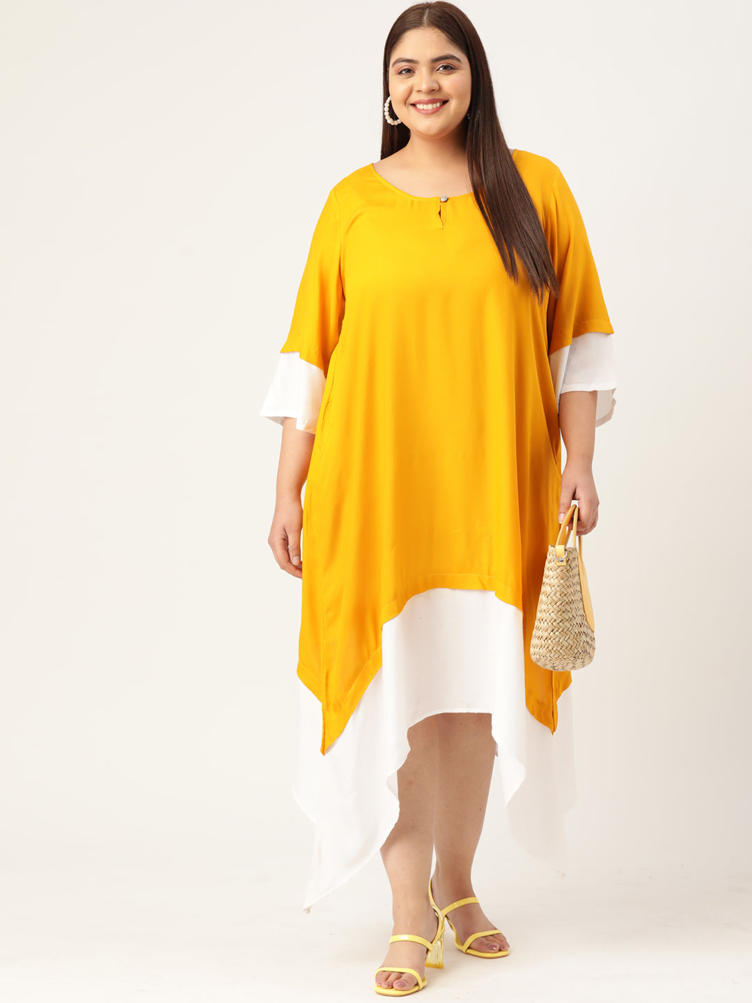 Plus Size A-Line Color Block Dress