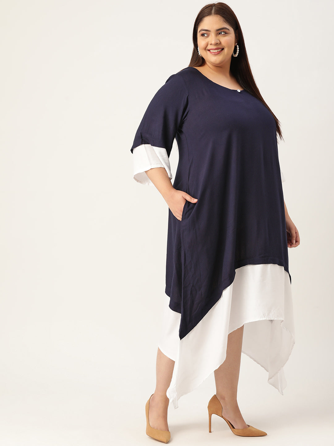 Plus Size A-Line Color Block Dress