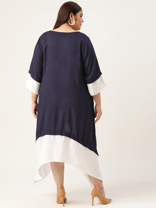 Plus Size A-Line Color Block Dress