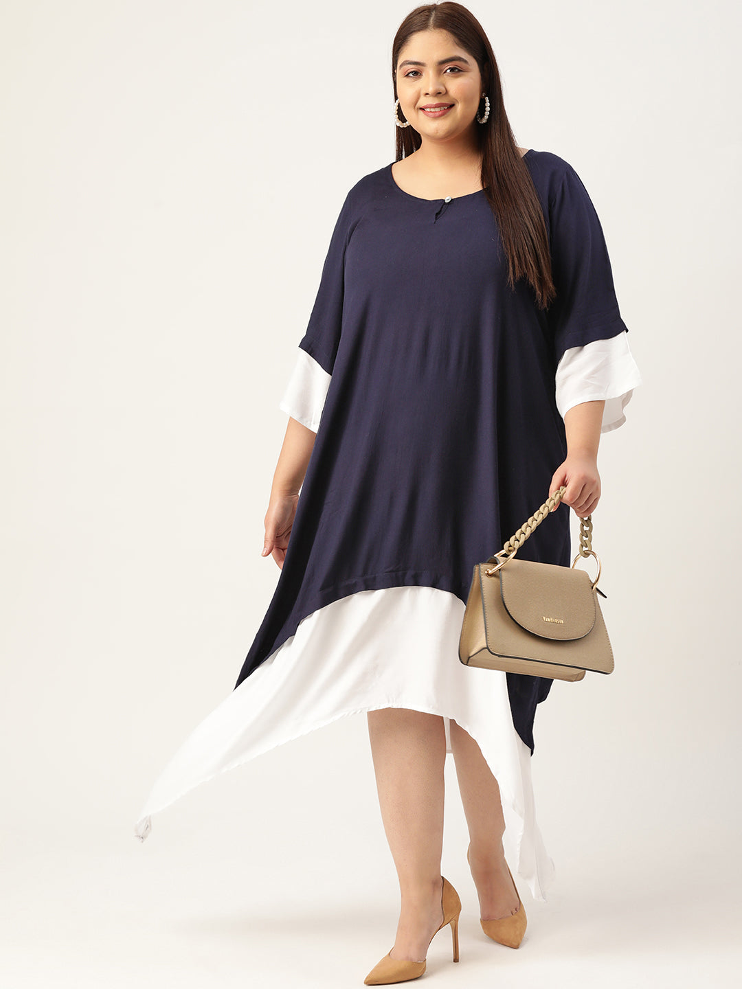 Plus Size A-Line Color Block Dress
