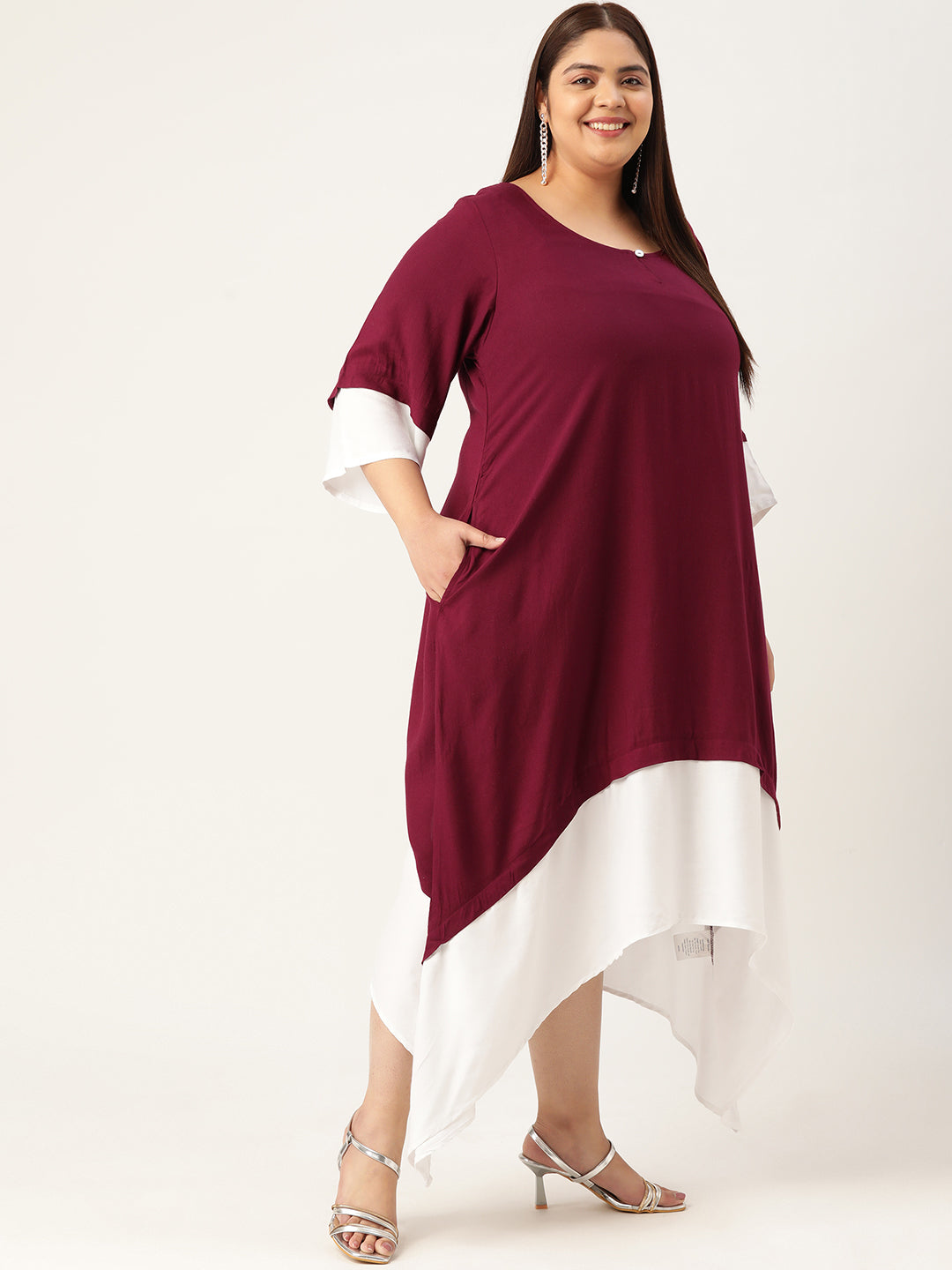 Plus Size A-Line Color Block Dress