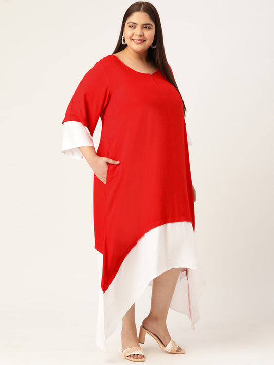 Plus Size A-Line Color Block Dress