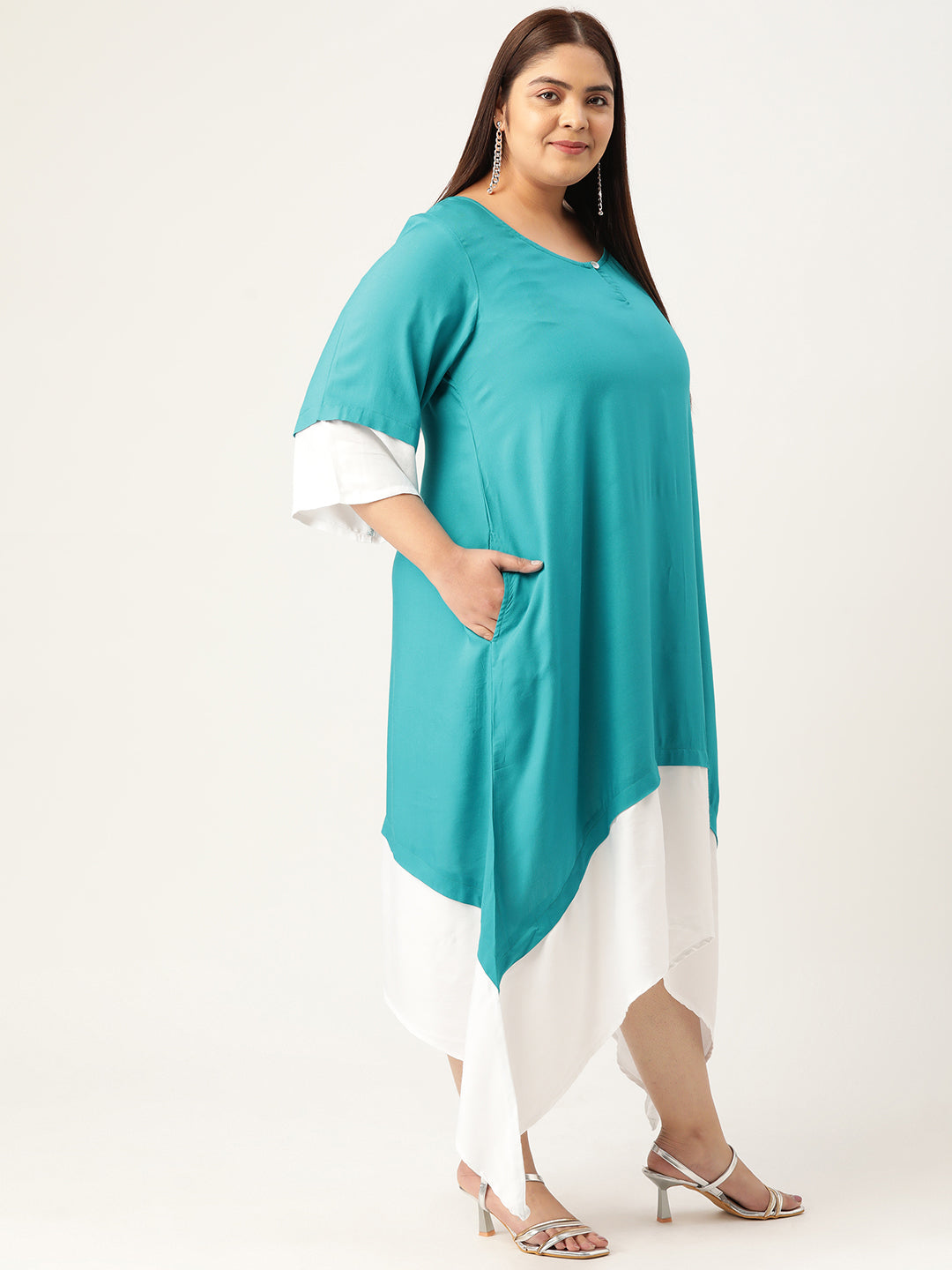 Plus Size A-Line Color Block Dress