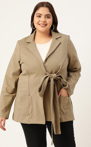 Plus Size Women's Solid Color Cotton Knitted Unlined Blazer