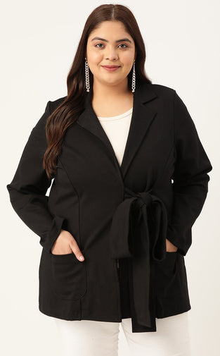 Plus Size Women's Solid Color Cotton Knitted Unlined Blazer