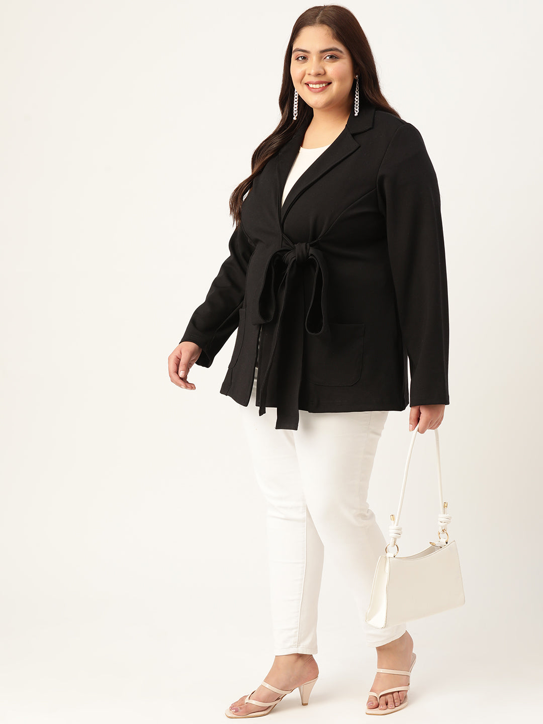 Plus Size Women's Solid Color Cotton Knitted Unlined Blazer