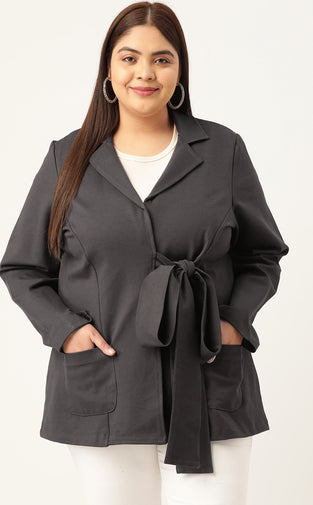 Plus Size Women's Solid Color Cotton Knitted Unlined Blazer