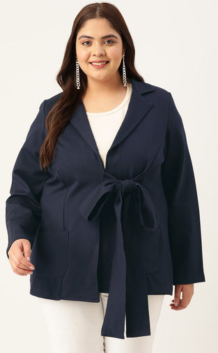 Plus Size Women's Solid Color Cotton Knitted Unlined Blazer