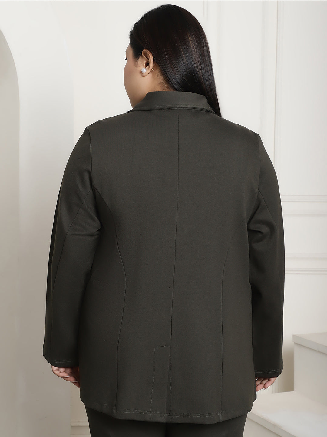 Plus Size Women's Solid Color Cotton Knitted Unlined Blazer
