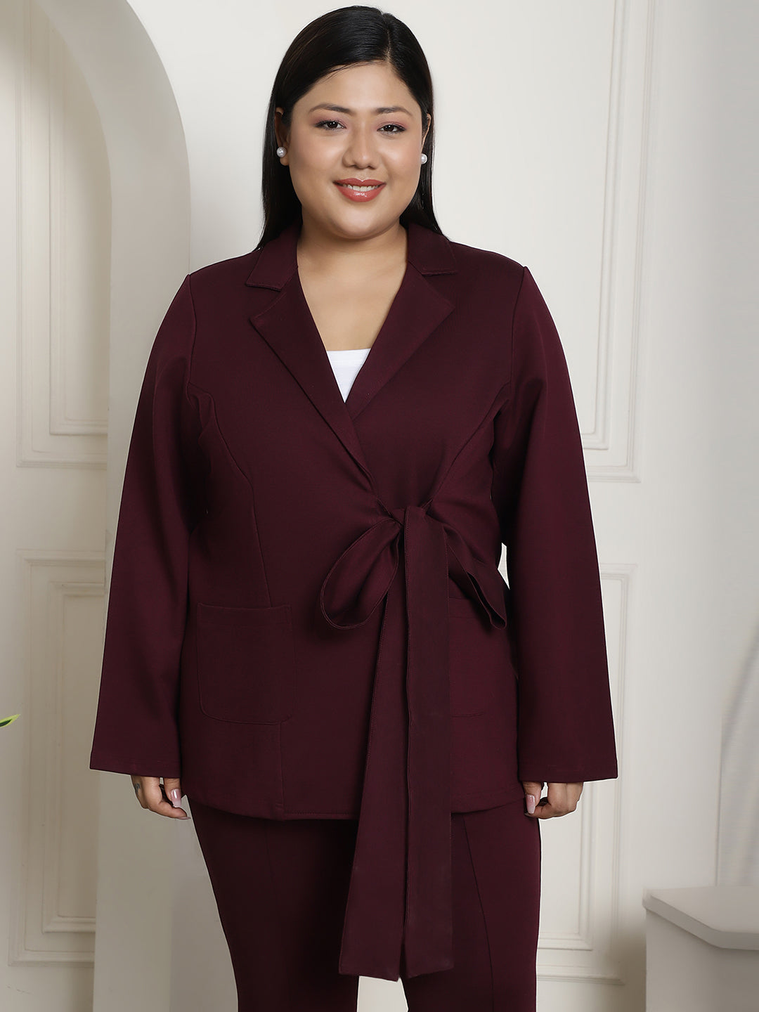 Plus Size Women's Solid Color Cotton Knitted Unlined Blazer