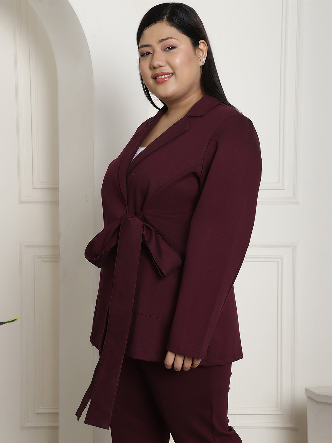 Plus Size Women's Solid Color Cotton Knitted Unlined Blazer