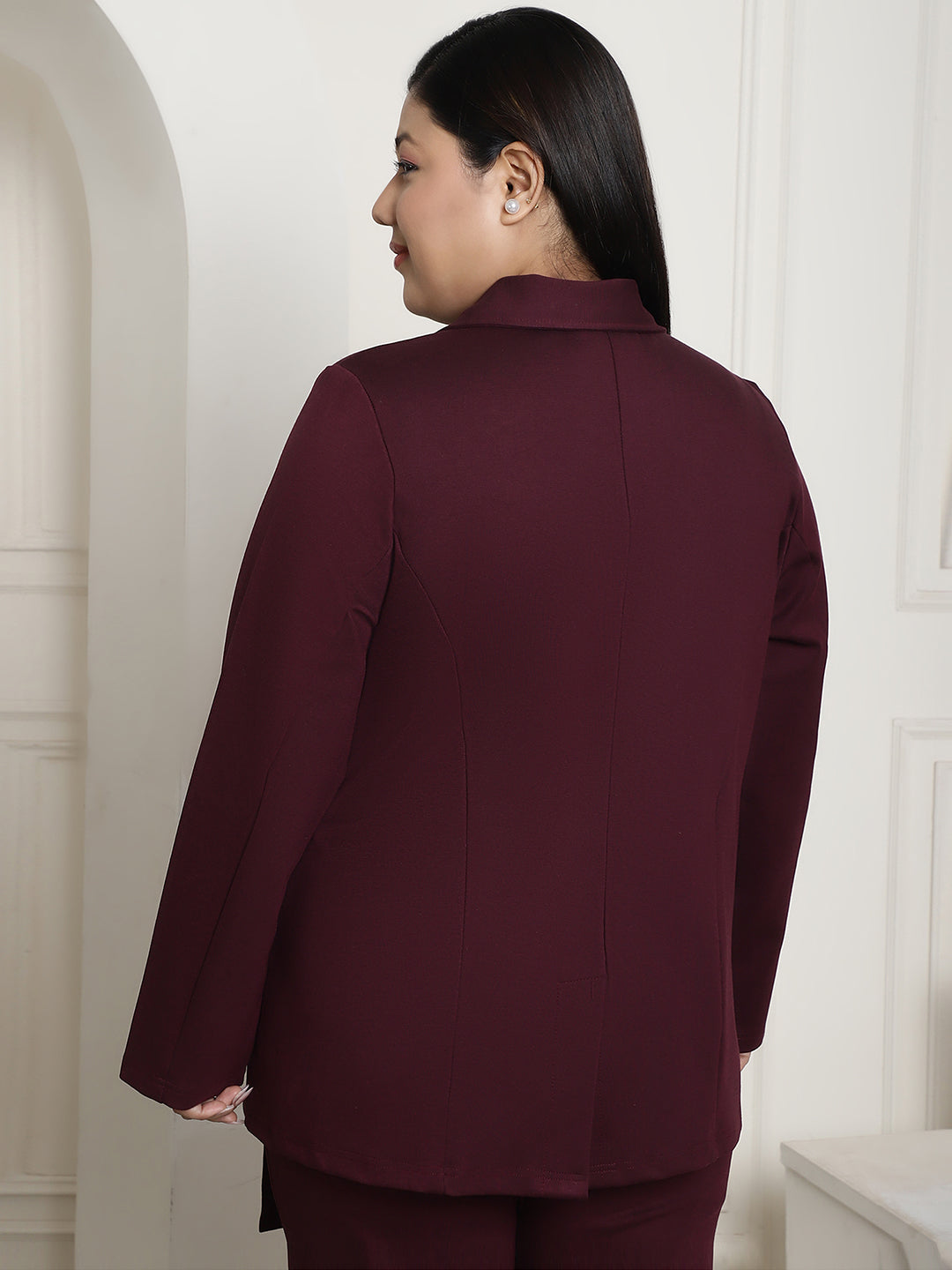 Plus Size Women's Solid Color Cotton Knitted Unlined Blazer