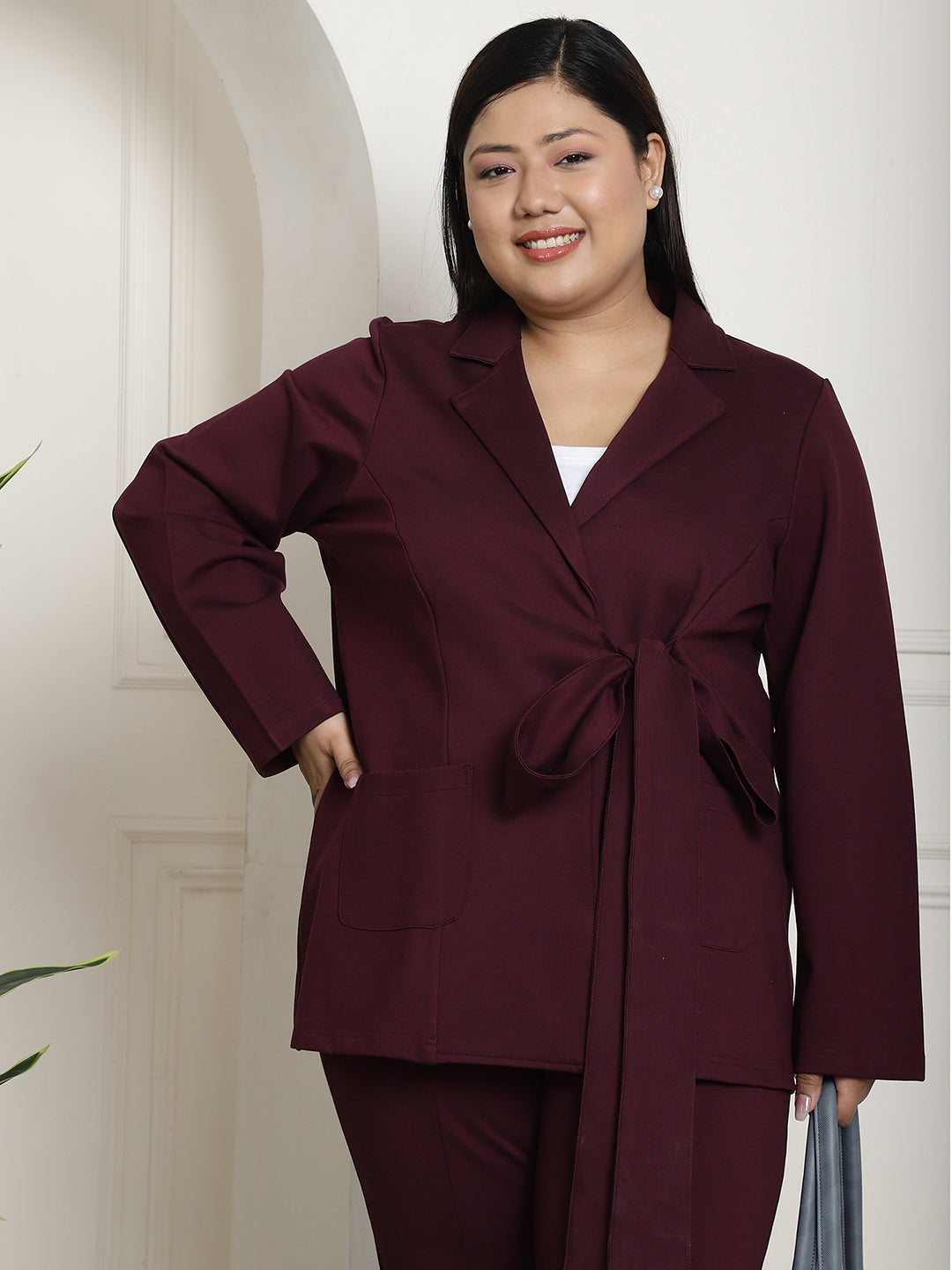 Plus Size Women's Solid Color Cotton Knitted Unlined Blazer
