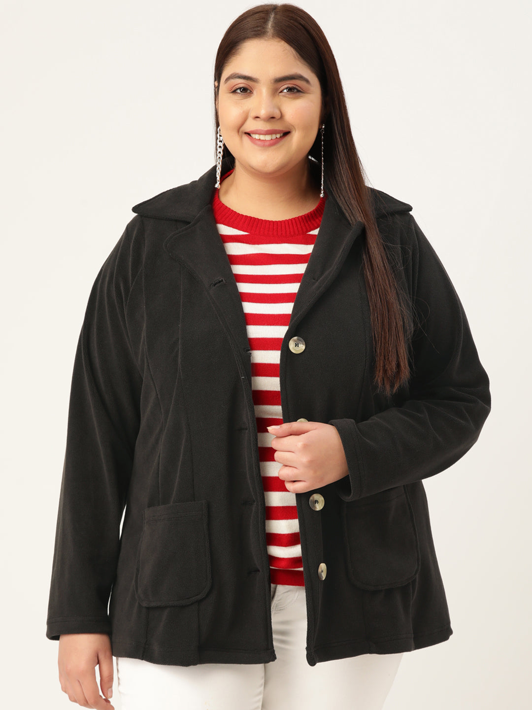 Classic Open-Front Buttoned Jacket