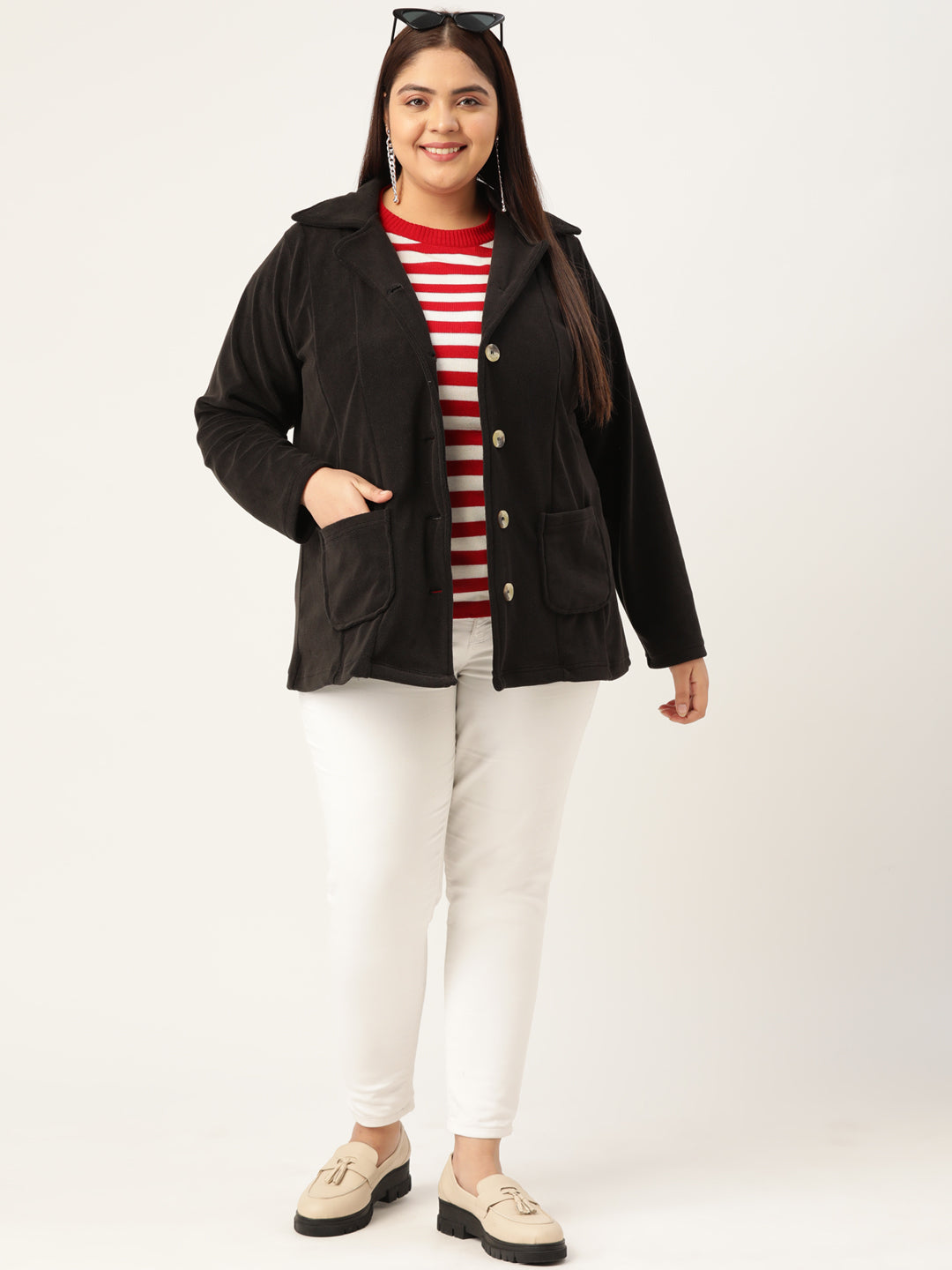 Classic Open-Front Buttoned Jacket