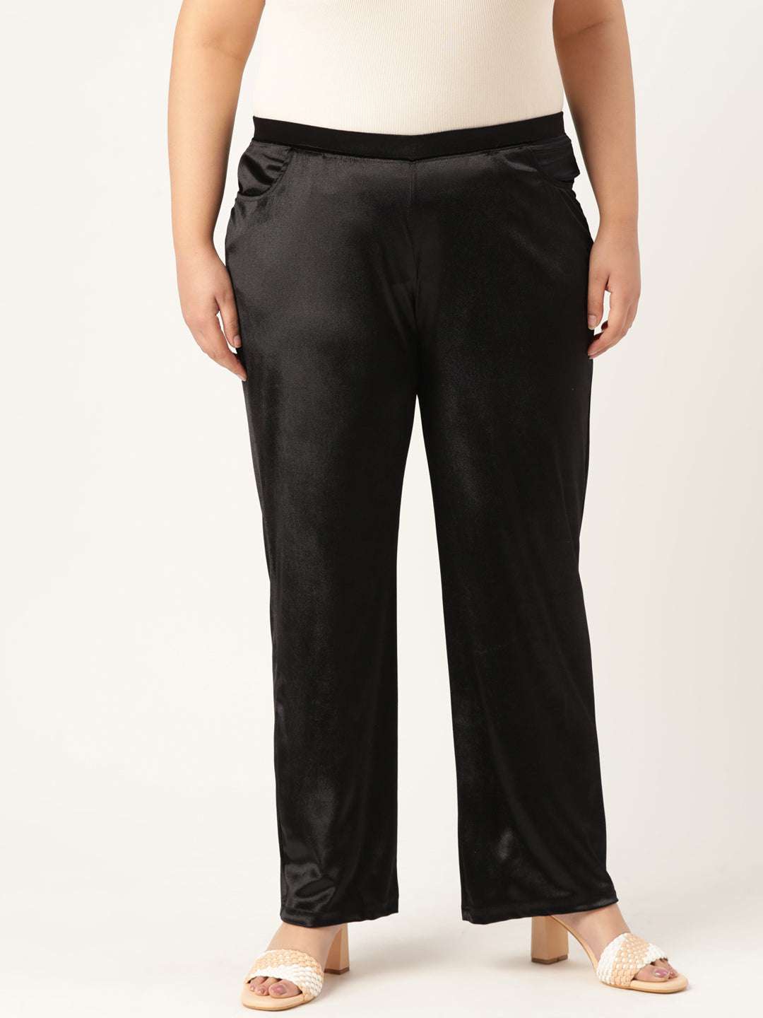 Satin Finish Relaxed Fit High-Rise Trousers