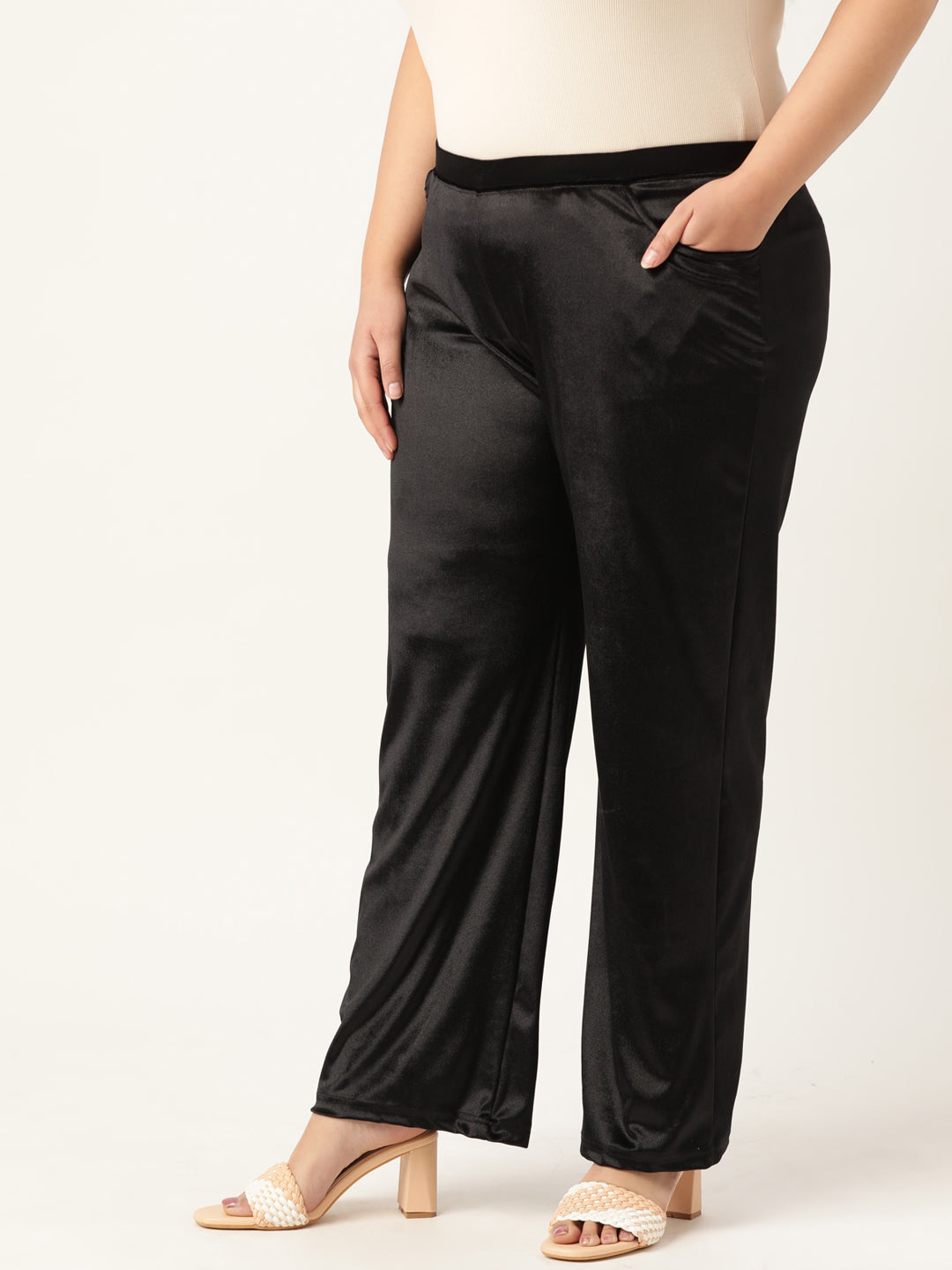 Satin Finish Relaxed Fit High-Rise Trousers