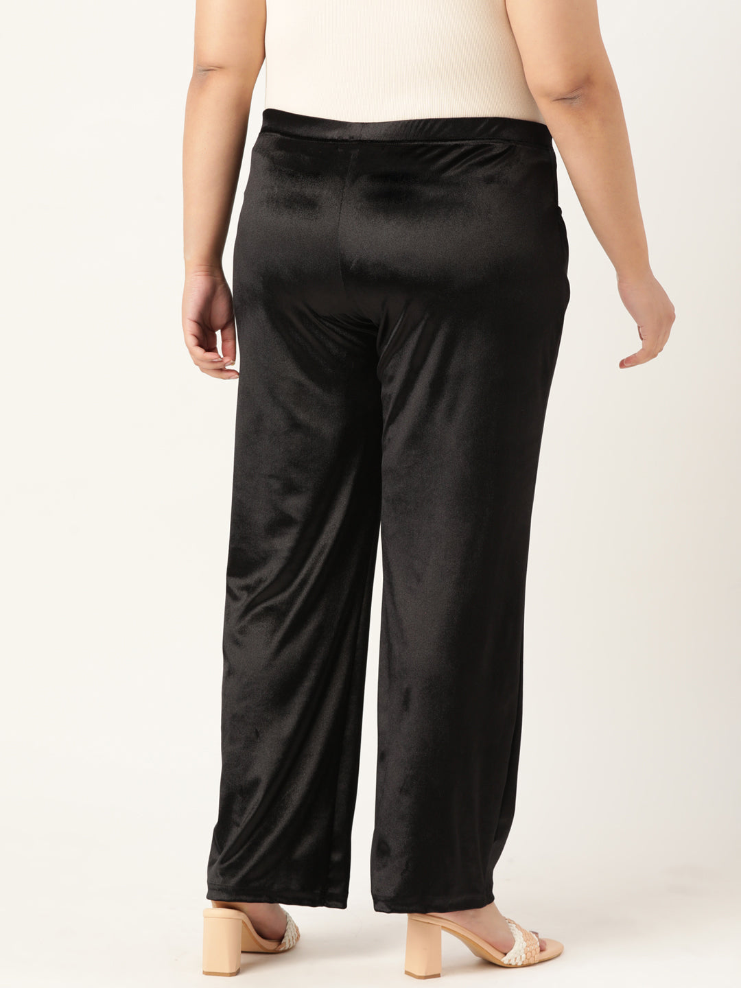 Satin Finish Relaxed Fit High-Rise Trousers