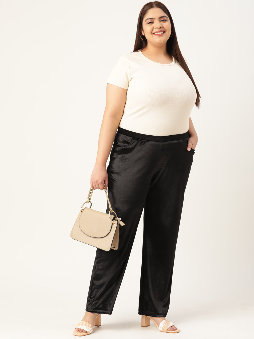 Satin Finish Relaxed Fit High-Rise Trousers