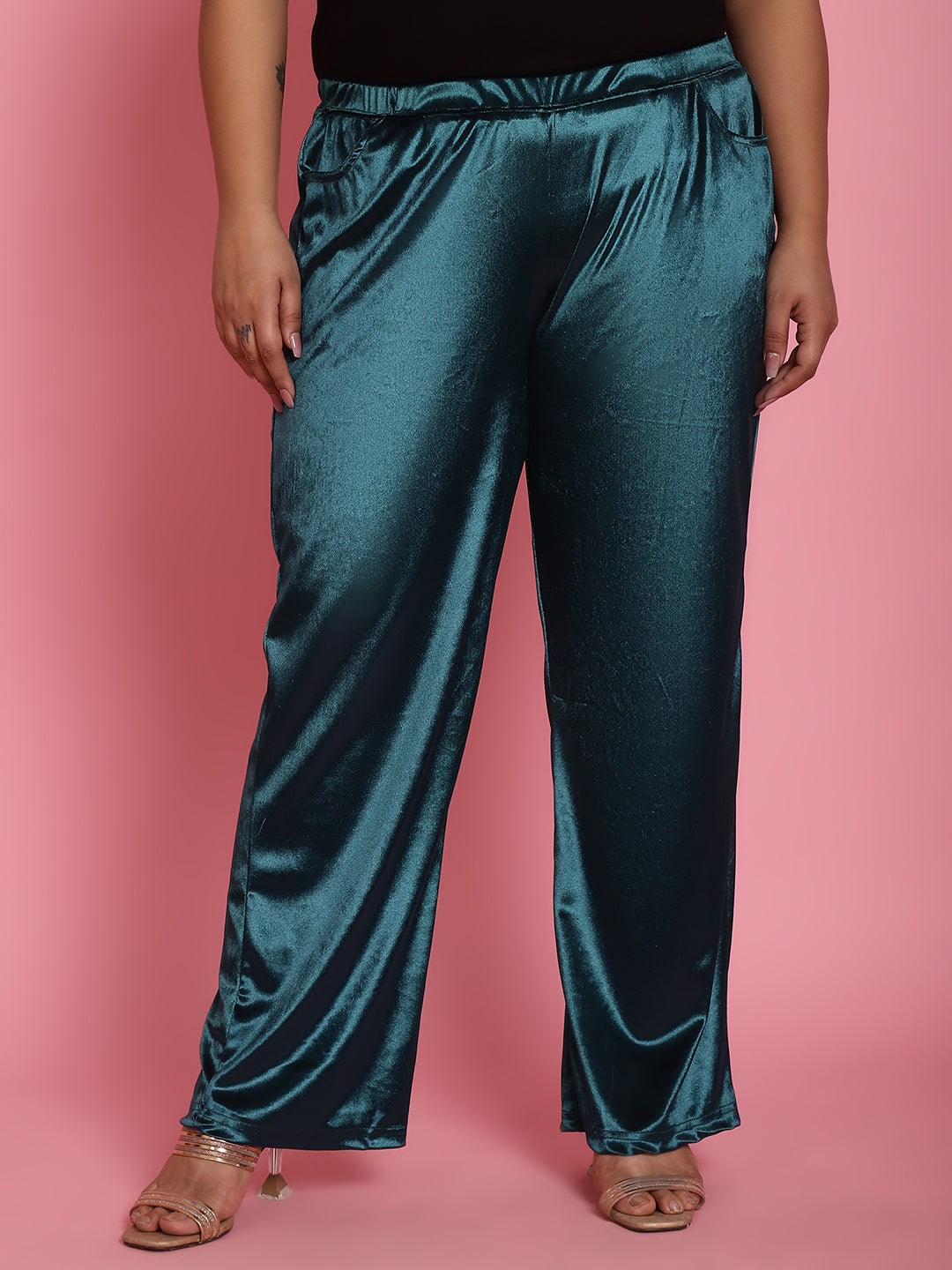 Satin Finish Relaxed Fit High-Rise Trousers