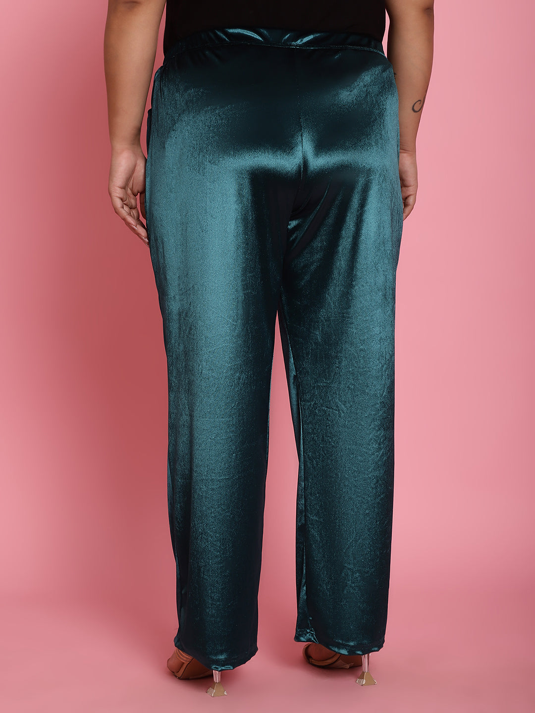 Satin Finish Relaxed Fit High-Rise Trousers