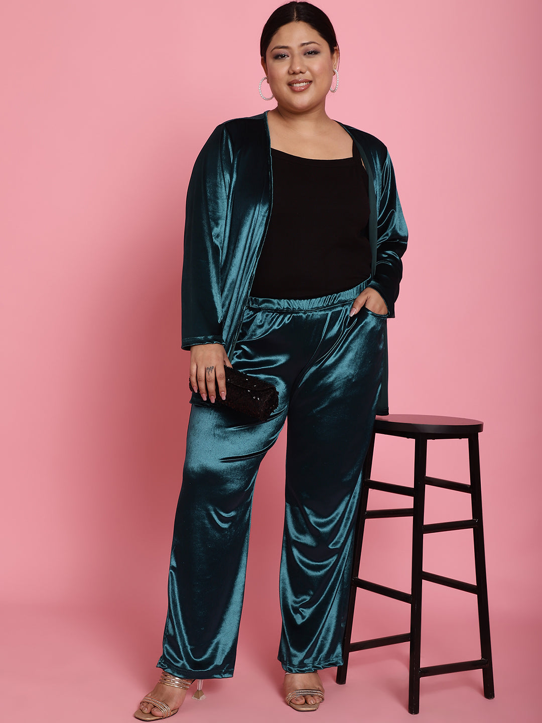 Satin Finish Relaxed Fit High-Rise Trousers