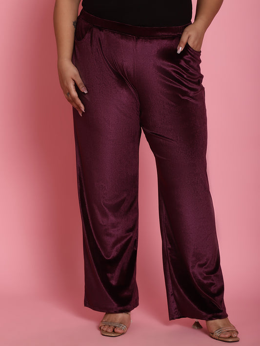 Satin Finish Relaxed Fit High-Rise Trousers